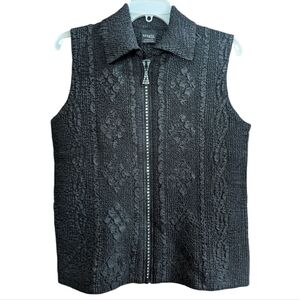 Magic It Fits Zip-Up Vest One Size Black Rhinestone Beads Collar W-446